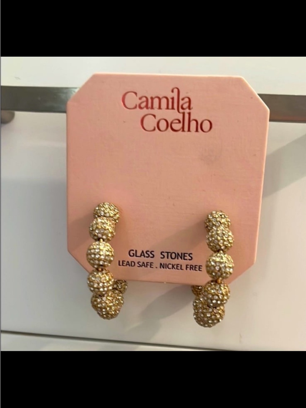 Camila Coelho Gold Beaded Pave Hoop Earrings